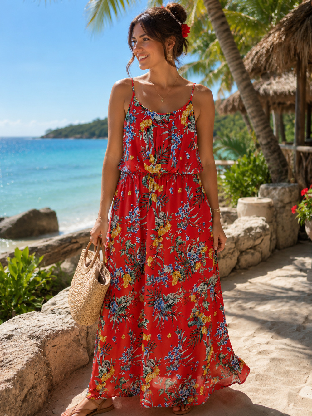 Vacay ready tropical maxi dress by Late August red Size Large Resortwear summer